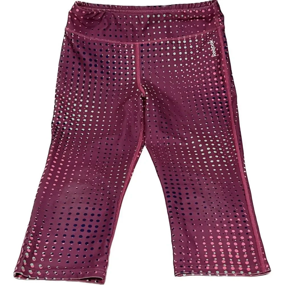 Reebok Capri Leggings Hot Pink Iridescent Polka Dots Girls Sz Large